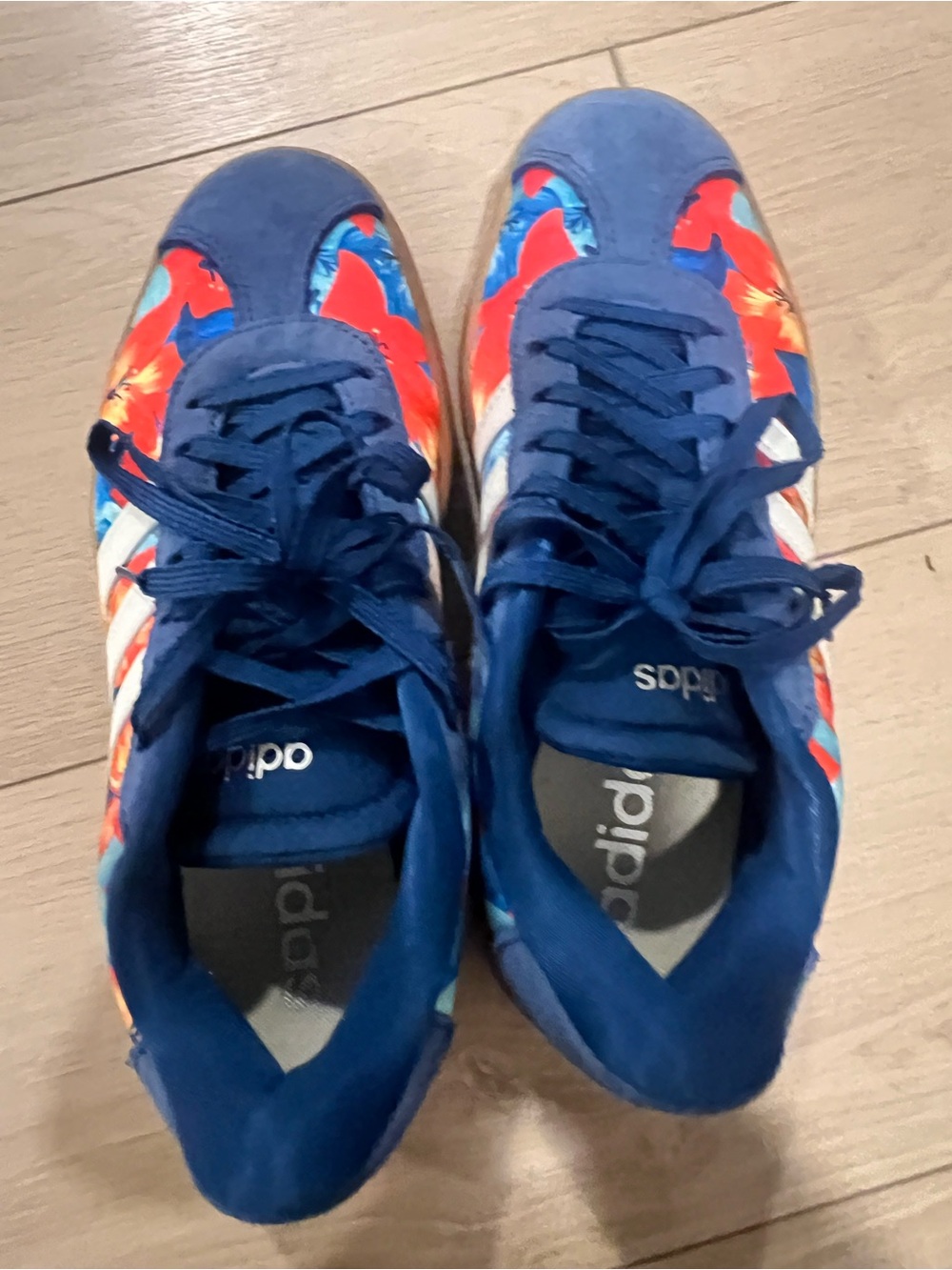 adidas Kids Blue Sneakers with Red Floral Accents
